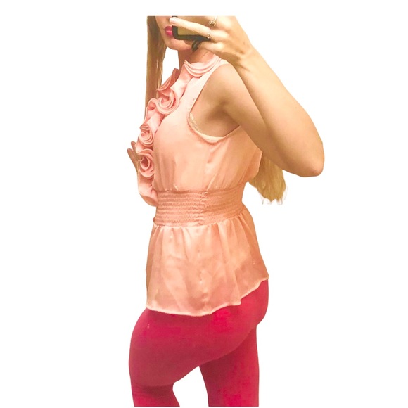 BarbieCoreπ₯³HP Y2K BCX Vintage Sleeveless Satin Blush Pink Peach M Peplum Blouse - Picture 4 of 10